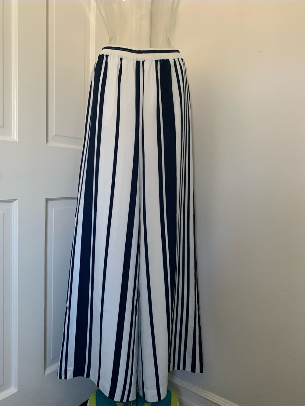 BB Dakota Navy & White Vertical Stripe Wide-Leg Pants